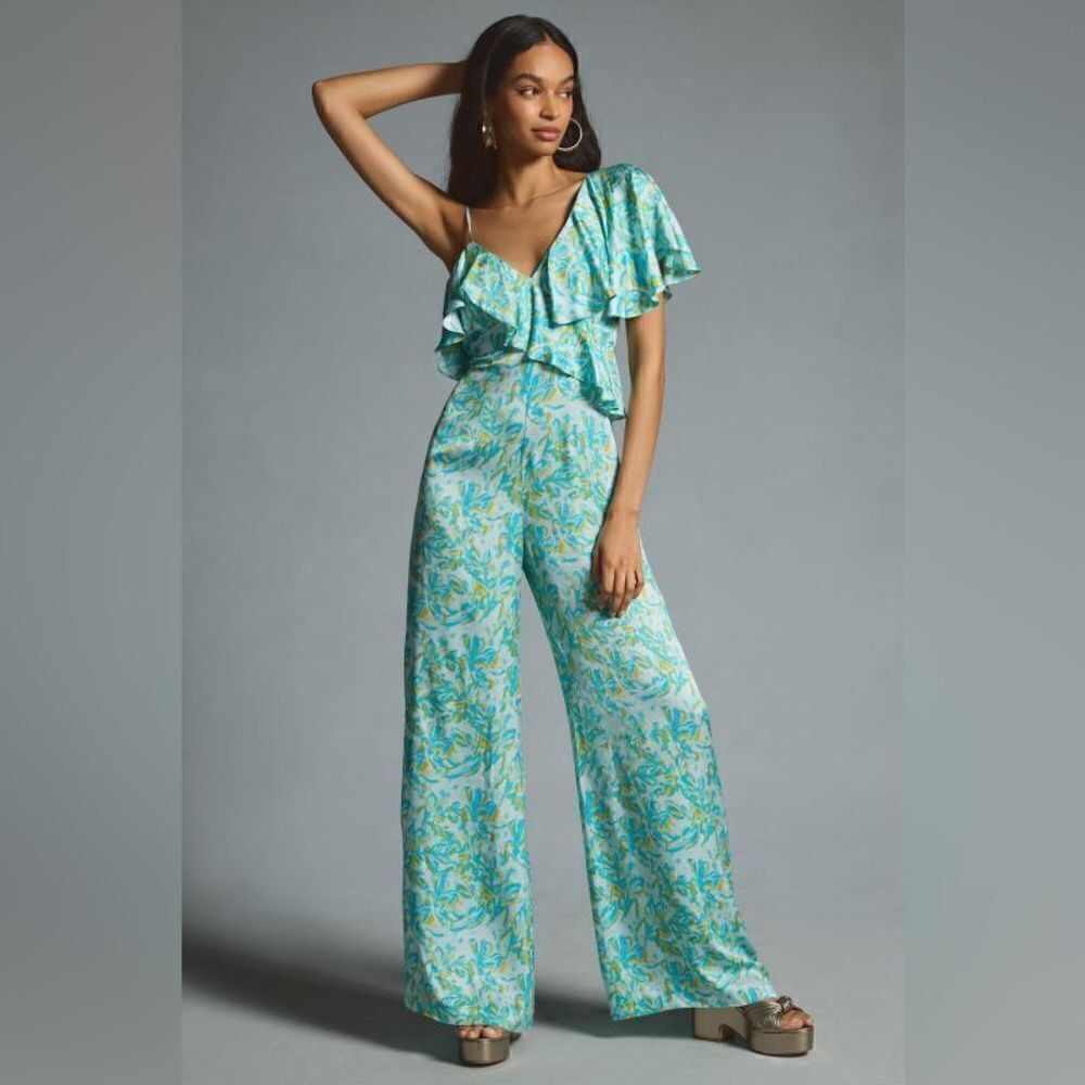 Anthropologie Corey Lynn Calter Silky Ruffle Wide Leg Jumpsuit NWT
